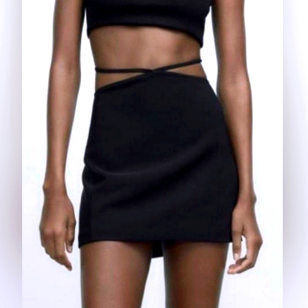 ZARA Black A-line Strappy Mini Skirt, XS